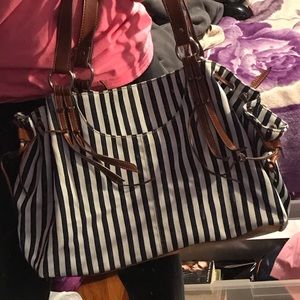 Blue and white striped purse